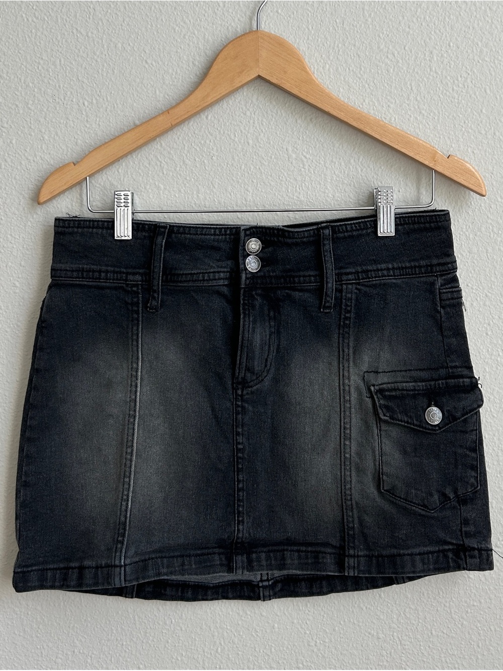 wild fable Black Washed Denim Mini Skirt with Flap Pocket
